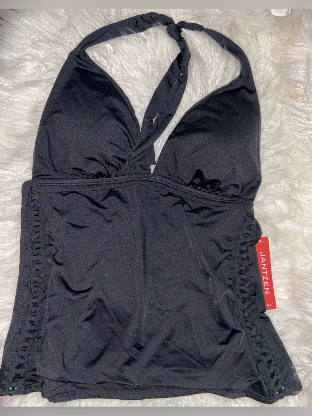 Jantzen Black Halter Tankini with Side Crochet Trim